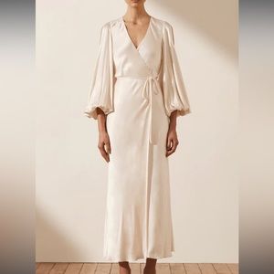LA LUNE FULL SLEEVE WRAP MIDI DRESS - CREAM